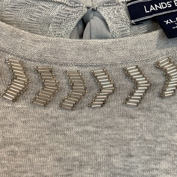 Lands' End Gray Crew Neck Sweater with Braided Detail - Picture 2 of 5